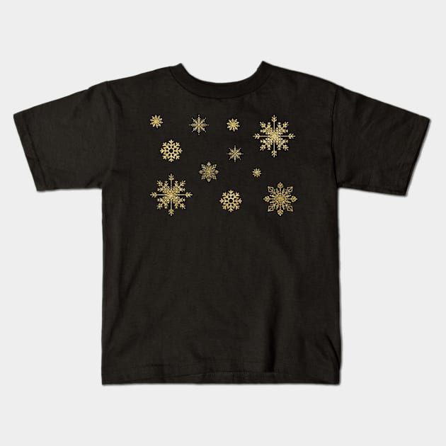 Gold Faux Glitter Christmas Snowflake Kids T-Shirt by Felicity-K